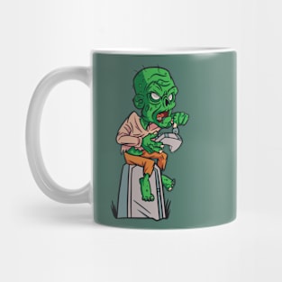 Cartoon Zombie Gamer Sitting on a Tombstone Mug